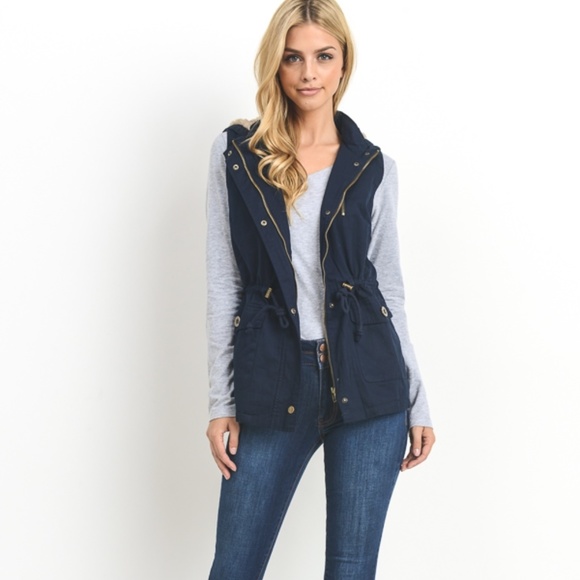 Faux Fur Lined Hooded Twill Vest - Picture 4 of 4